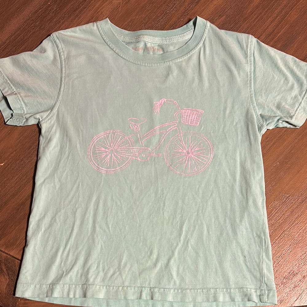 Girls' Light Mint Green Tee with Pink Bicycle Graphic